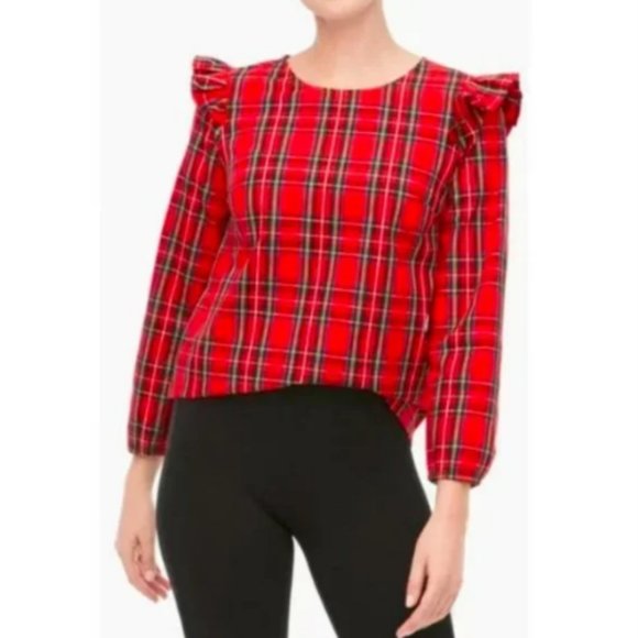 NWT J. Crew Tartan Plaid Ruffle Trim Top - Picture 1 of 9